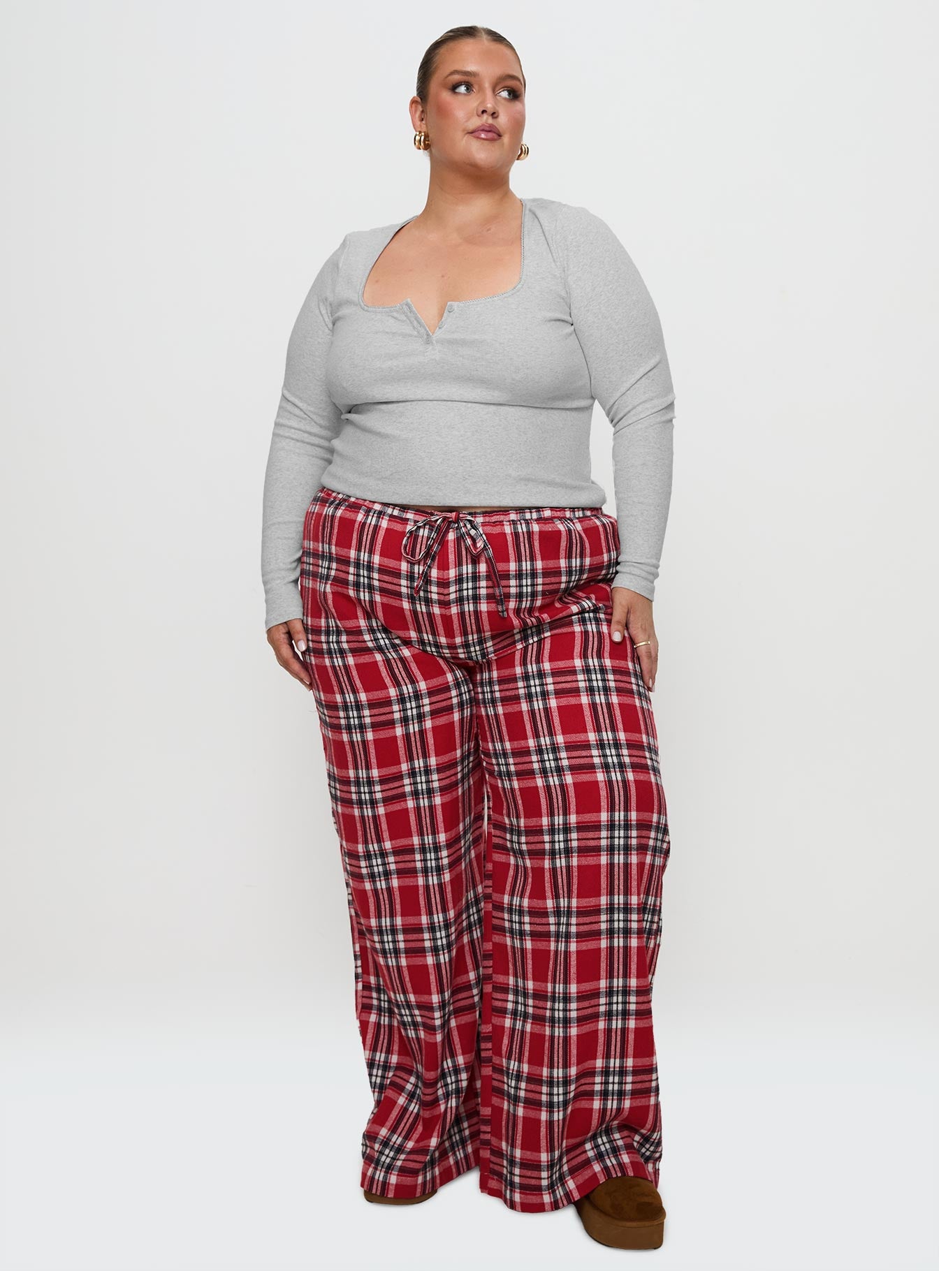 In The Morning Sleep Pant Red Check Curve