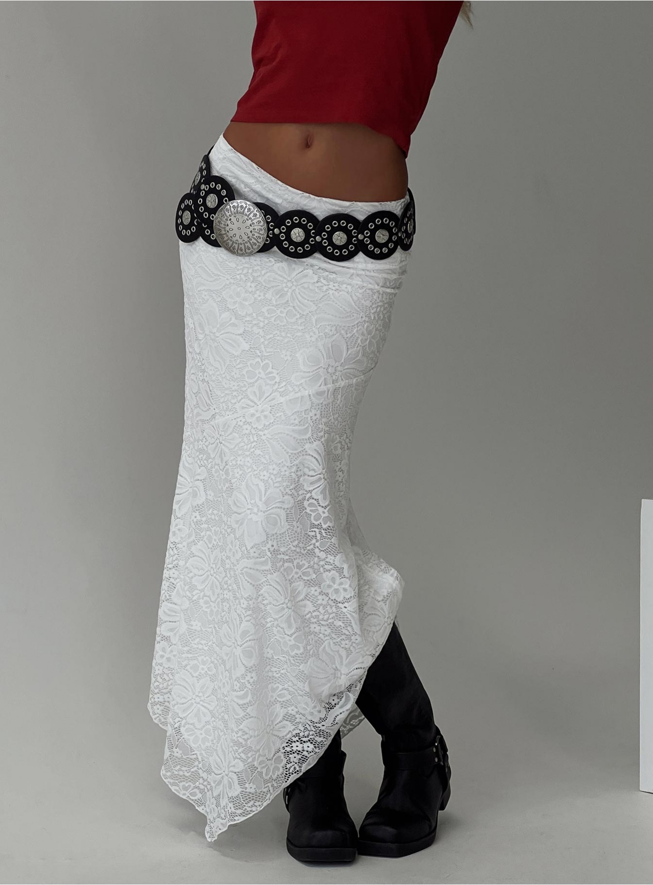 Cattanio Lace Midi Skirt White